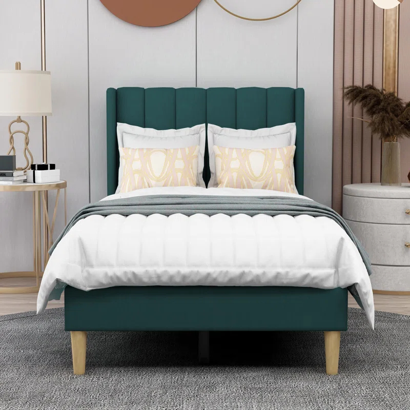 Wade Logan® Eriksay Low Profile Upholstered Platform Bed with Wingback Headboard