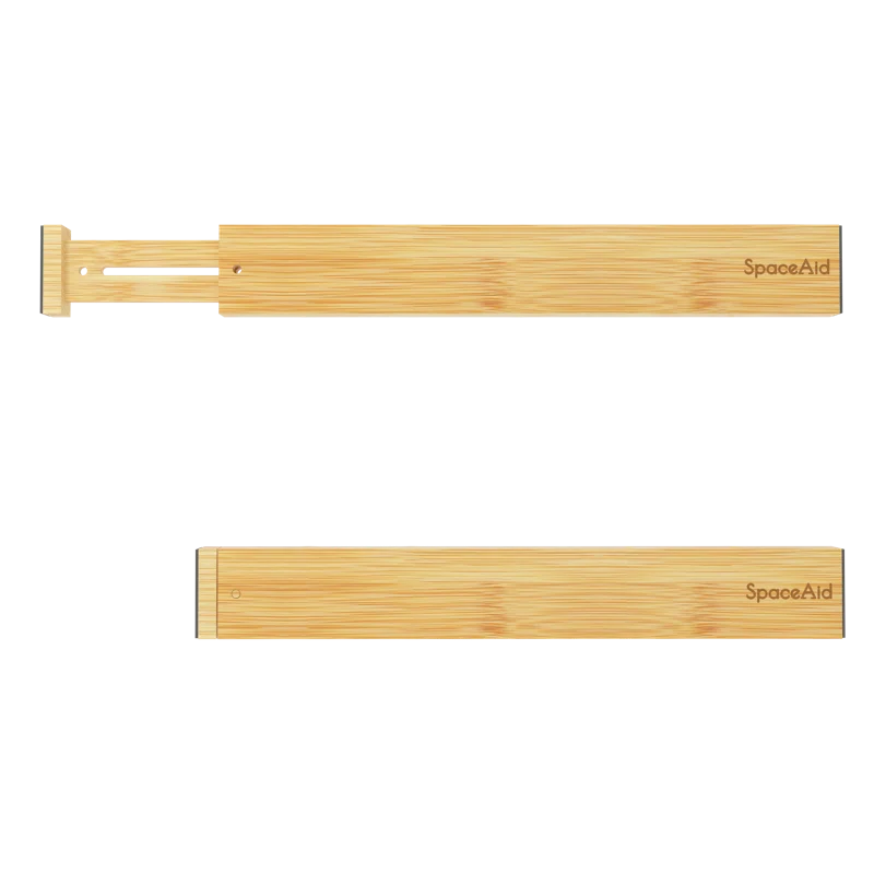 SpaceAid Adjustable Bamboo Drawer Dividers with Labels – Expandable Organizers for Kitchen, Office, Dresser, and Bathroom