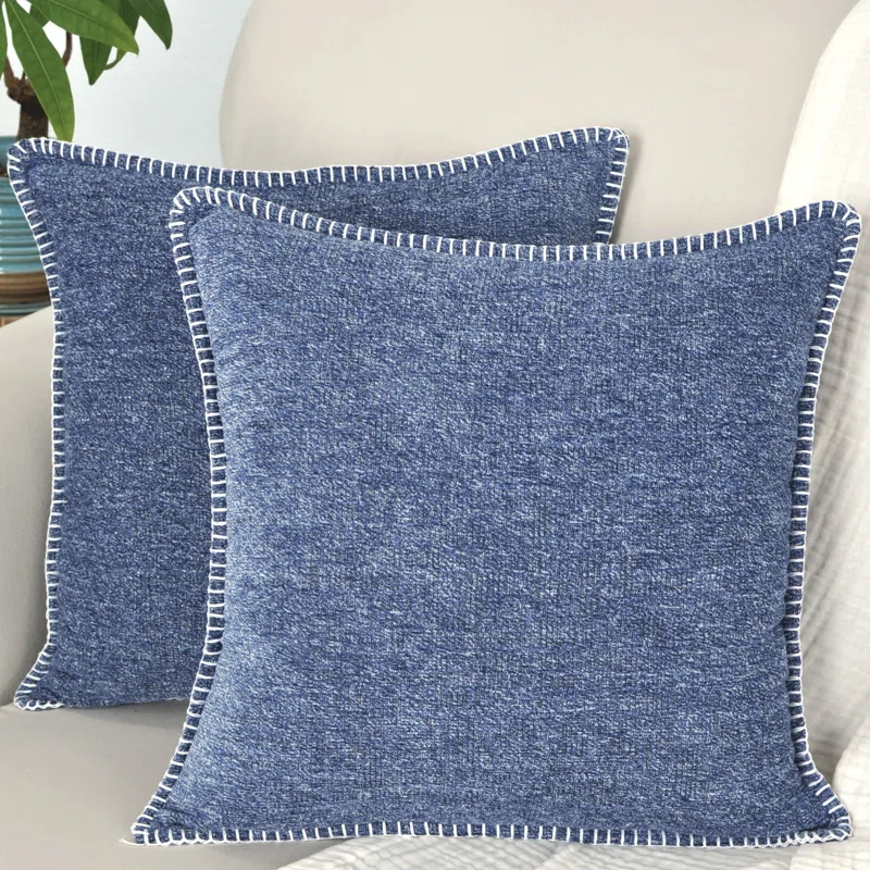 Oveesha Tassel Soft Chenille Throw Pillow Covers With Stitched Edge (Set of 2)