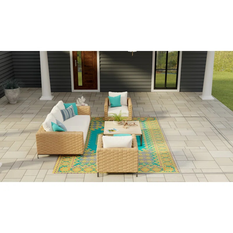 Mad Mats Oriental Turkish Aqua Indoor/Outdoor Area Rug - Reversible, UV Resistant