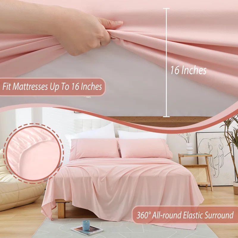 Textile Queen Sheet Set - 4 Piece Soft Breathable Bed Sheets For Queen Size Bed, Deep Pocket Luxury Brushed Sheets, Hotel Bedding Sheets And Pillowcases, Wrinkle Free Oeko-Tex Sheets