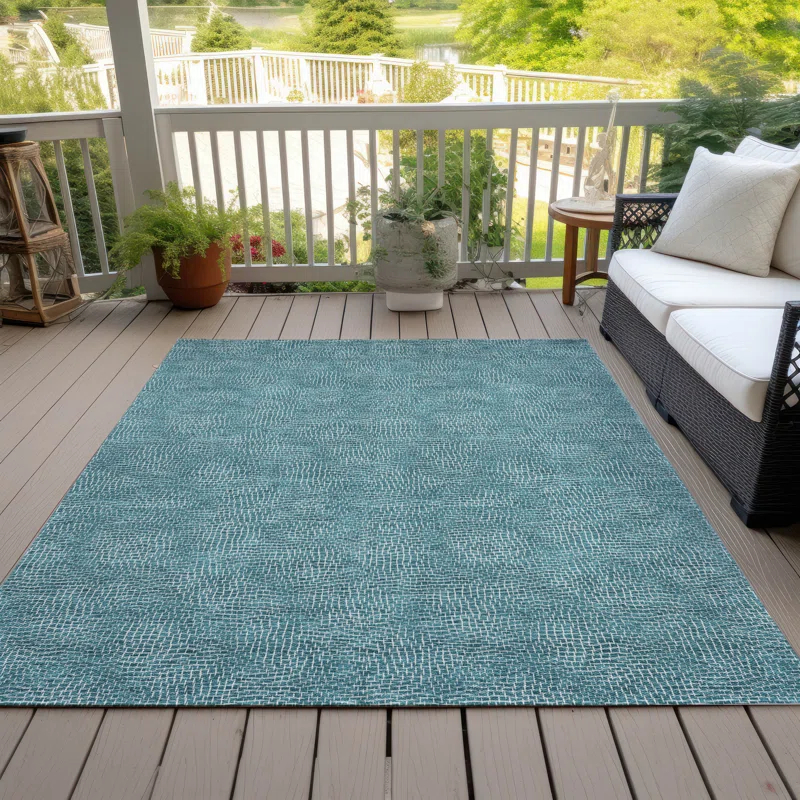 Machine Washable Indoor/Outdoor Chayden ACN1057 Teal Rug