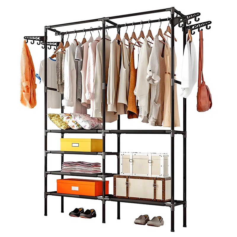 Rebrilliant 4-Tier Garment Rack,Clothes Rack with Extended Hanger,Freestanding Wardrobe Closet Clothing Rack