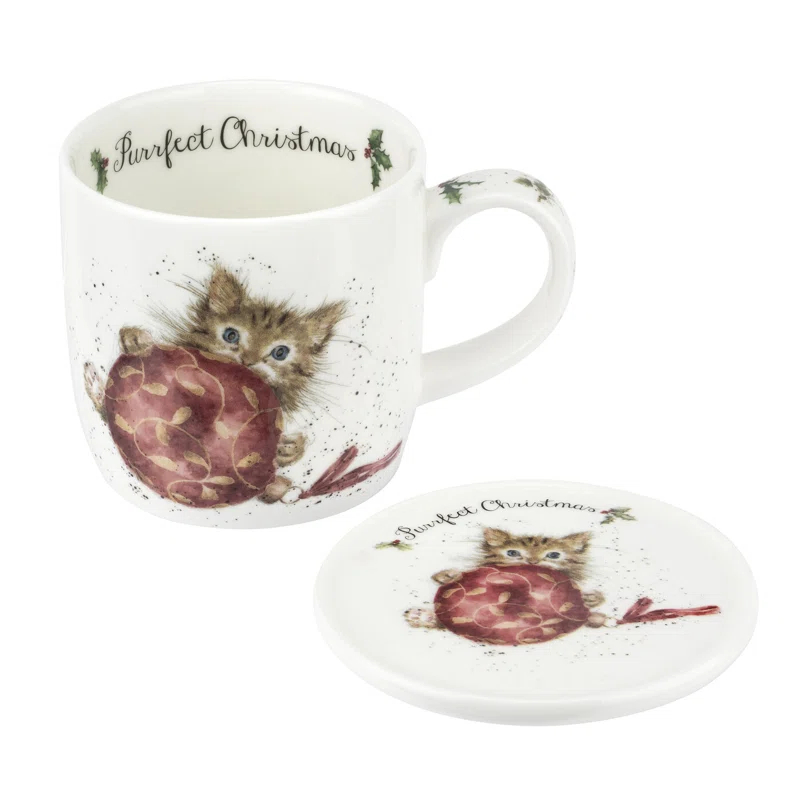 Royal Worcester Rw-Wrendale Designs Mug & Coaster St Purrfect Xmas