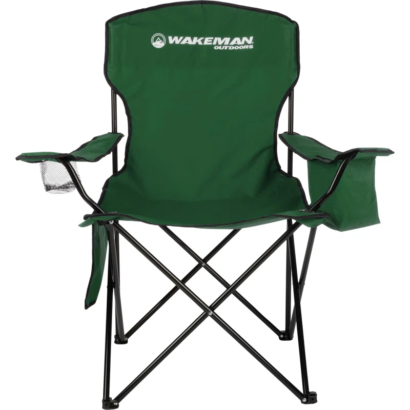 wakeman Wakeman Oversized Camping Chair with Cupholder and Cooler- Folding Chair with 300lb Capacity, Green