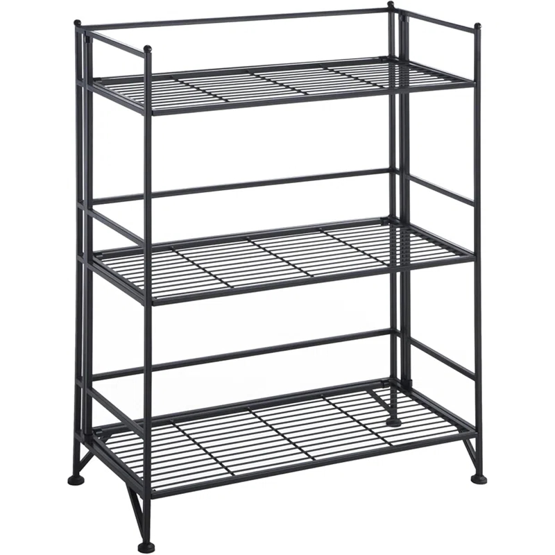 17 Stories 3-Tier Wide Folding Metal Shelf, Black
