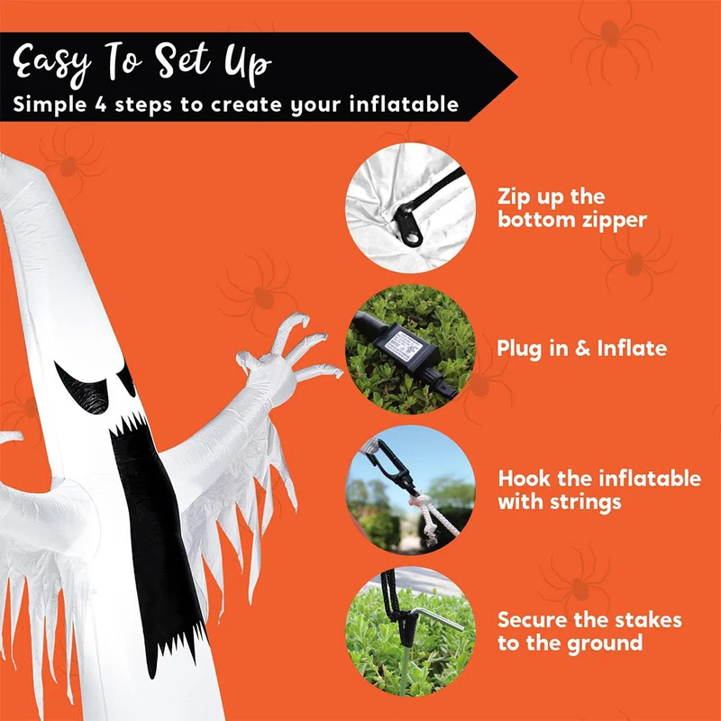 12 FT Halloween Inflatable Towering Terrible Spooky Ghost with Build-in LEDs Blow Up Inflatables