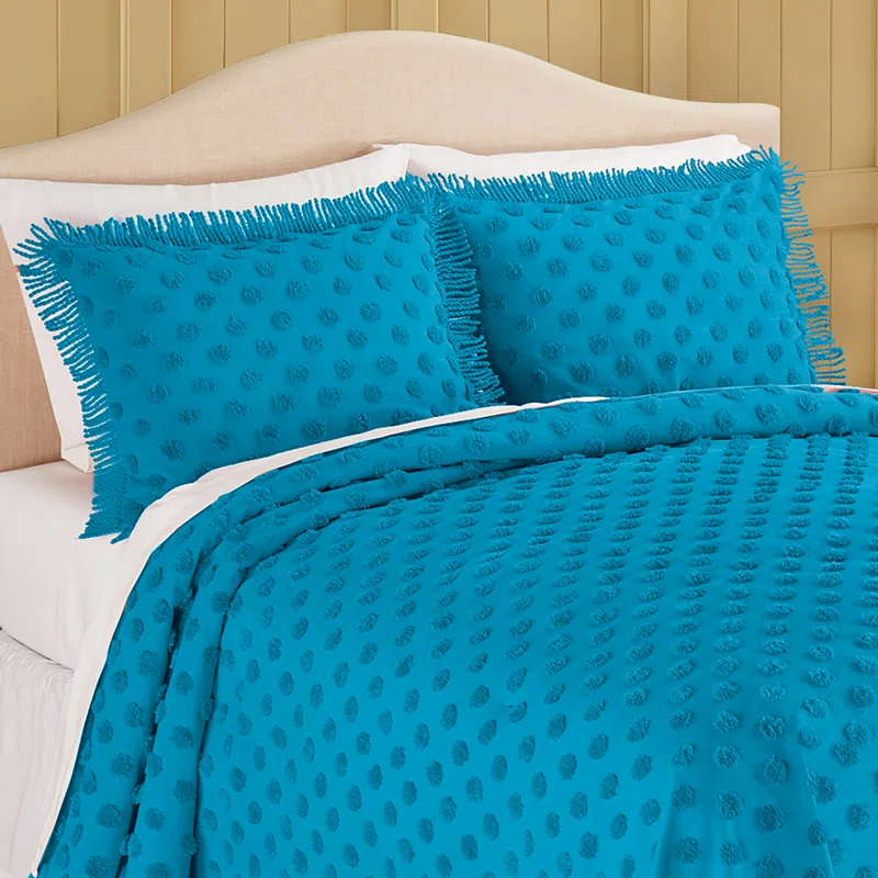 Winston Brands Polka Dot Design Plush Fringe Border Pillow Sham