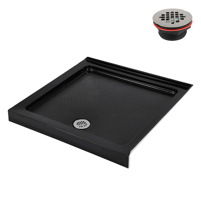 Streamline Bath NT-2151-36BL-RH Streamline NT-2151-36BL-RH 36 in. x 36 in. Corner Acrylic Shower Base in Glossy Black with Right Hand Drain, Drain Included