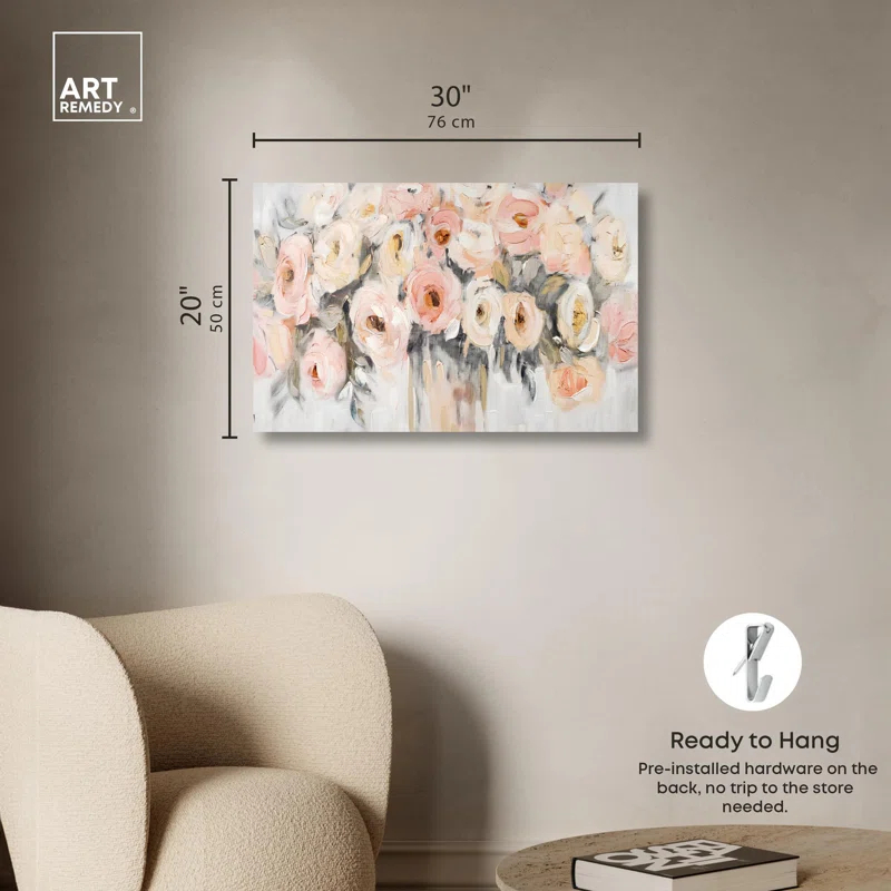 Art Remedy Coral Blush and Beige Floral Canvas Glam Floral Art by Art Remedy | Wayfair