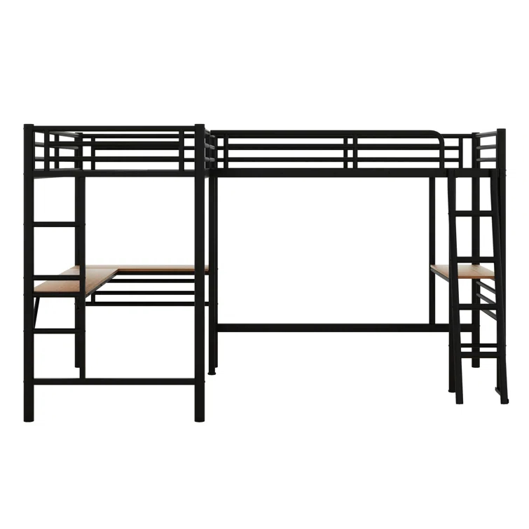 Mason & Marbles Double Twin Size Loft Beds, Metal L-Shaped Loft Bed Frame With Two Desk