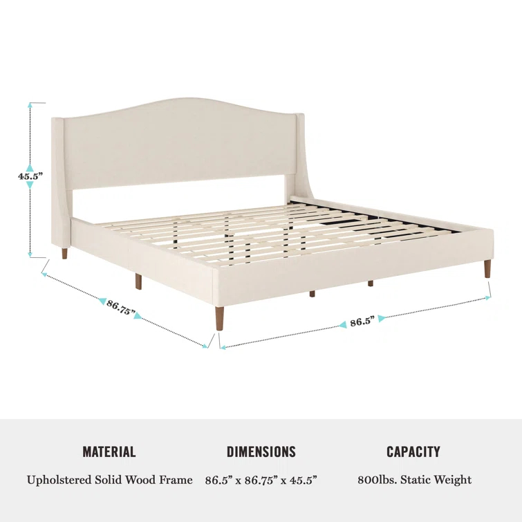 Martha Stewart Martha Stewart Amelia Upholstered Platform Bed With Curved Headboard