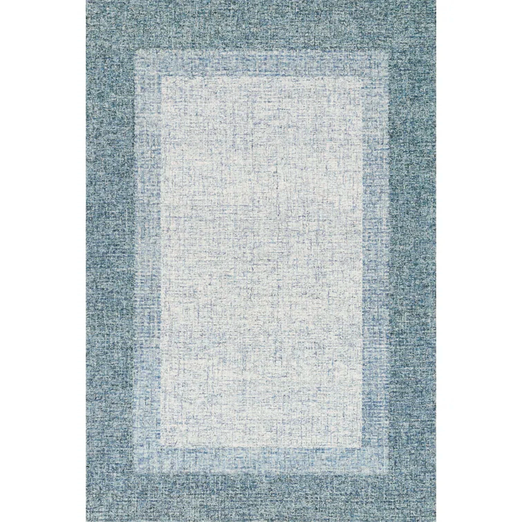 Aqua Hand-Tufted Wool Rectangular Area Rug