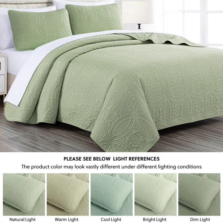 Chezmoi Collection Austin Microfiber Reversible 3-Piece Coverlet / Bedspread Set