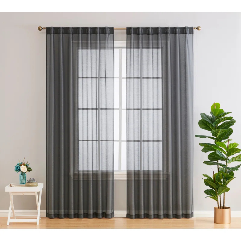 Ebern Designs Lauren Polyester Semi Sheer Curtain Pair (Set of 2)