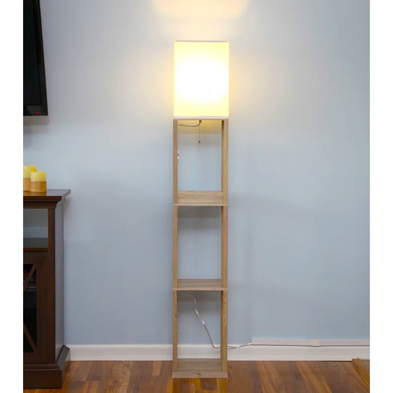 Maxwell 63 in. Traditional USB Charging LED Energy Efficient 3-Shelf Floor Lamp with Fabric Square Shade
