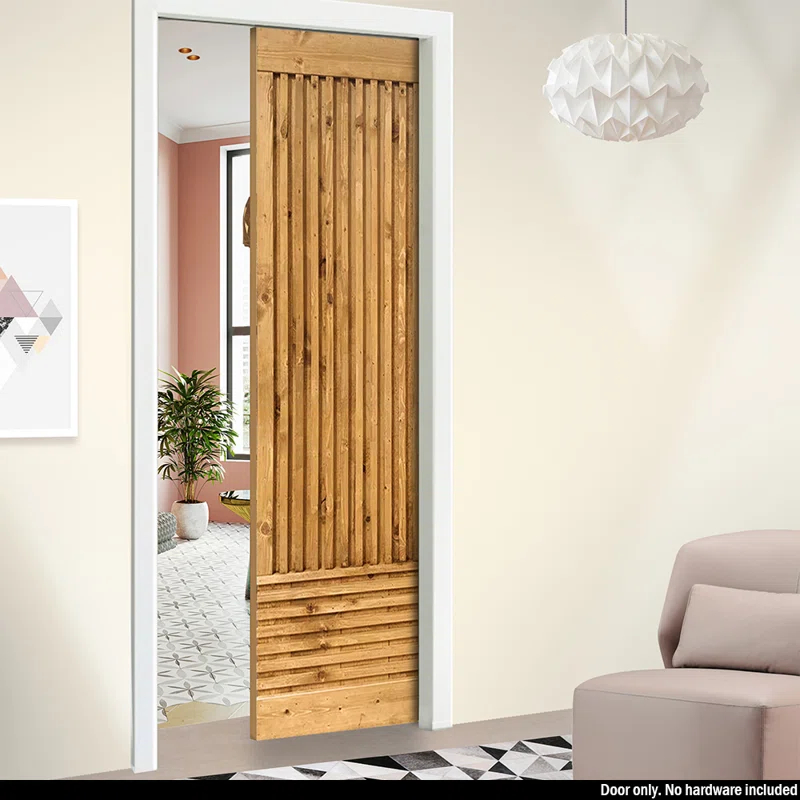 Calhome 84'' Solid Wood Paneled Painted without Installation Hardware Kit Barn Door