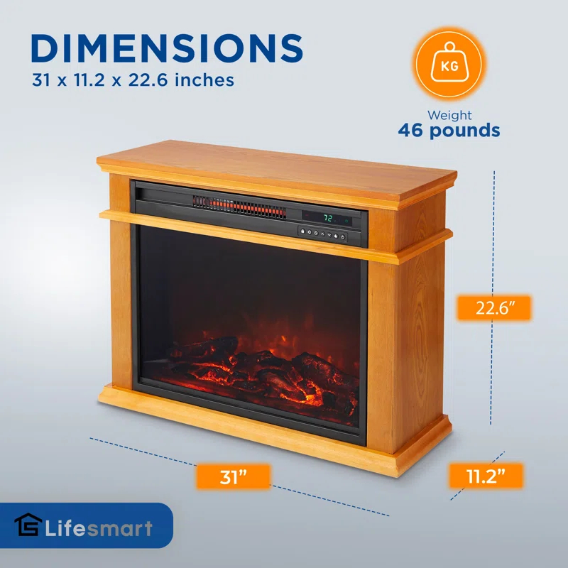 Lifesmart LifeSmart LifePro 1500W Portable Electric Infrared Quartz Indoor Fireplace, Oak