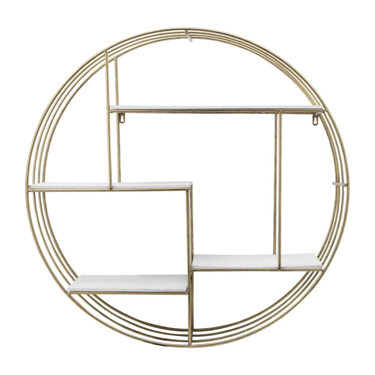 Sagebrook Home Kittle Modern Glam Iron and Wood Wall Storage Shelf