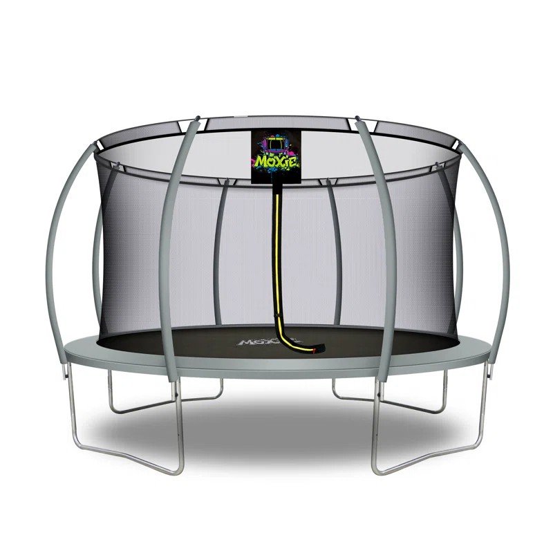 Moxie Machrus Moxie Pumpkin-Shaped Outdoor Trampoline Set with Top-Ring Frame Safety Enclosure, 14 FT
