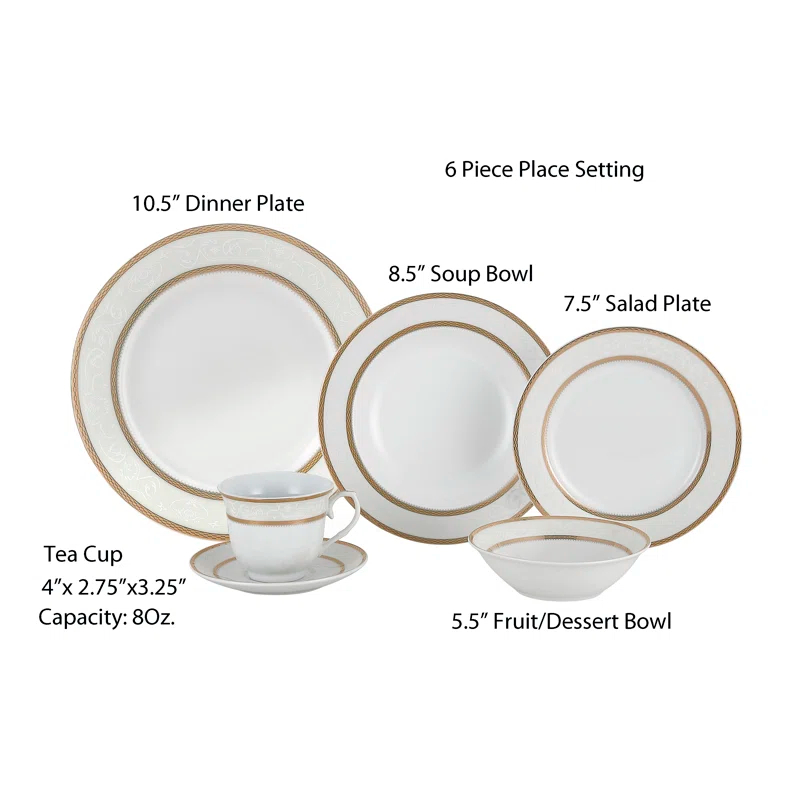 Lorren Home Trends 24 Piece Porcelain China Dinnerware Set - Service for 4