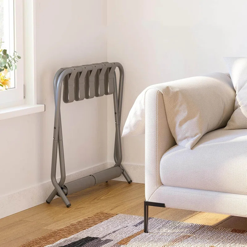 MEBROT Set Of 2, Foldable Suitcase Stands For Guest Room, Metal Luggage Holder With Storage Shelf For Bedroom, Hotel, Easy Assemble