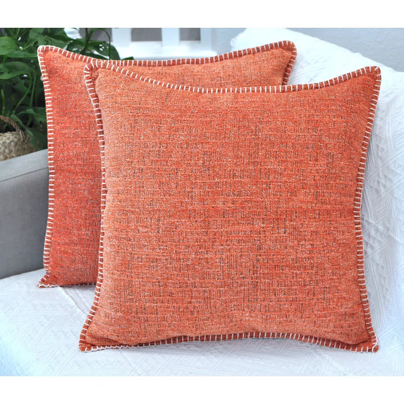 Oveesha Tassel Soft Chenille Throw Pillow Covers With Stitched Edge (Set of 2)