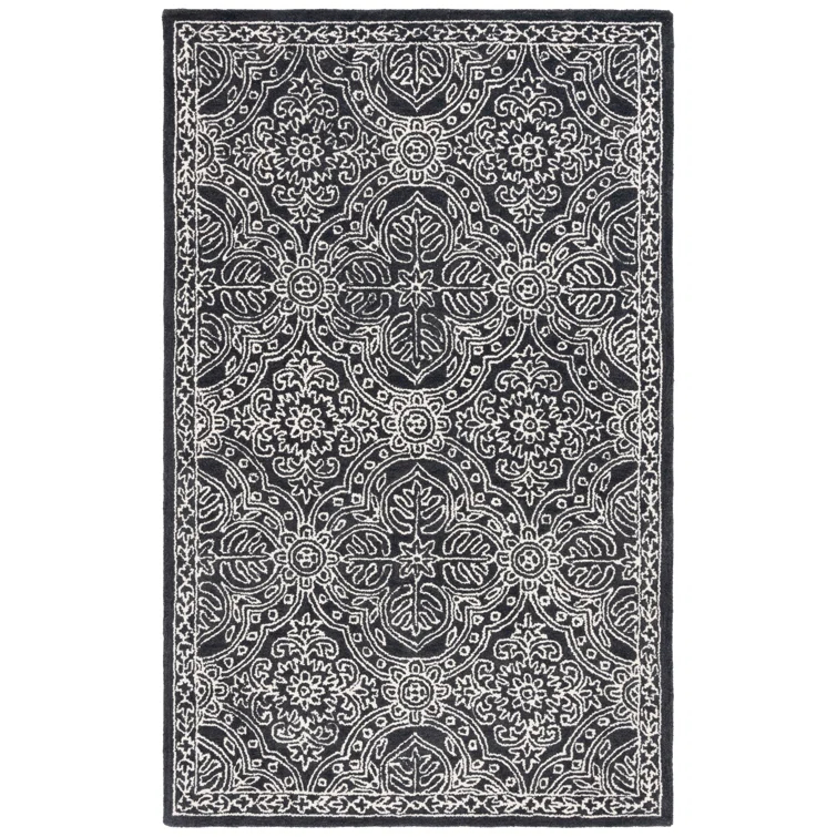 Lauren Ralph Lauren Etienne Lauren Ralph Lauren Hand Tufted Wool/Cotton Damask Rug in Ivory/Black