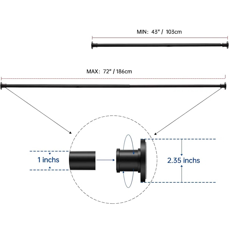 43'' Straight Wall Mounted Required Shower Curtain Rod