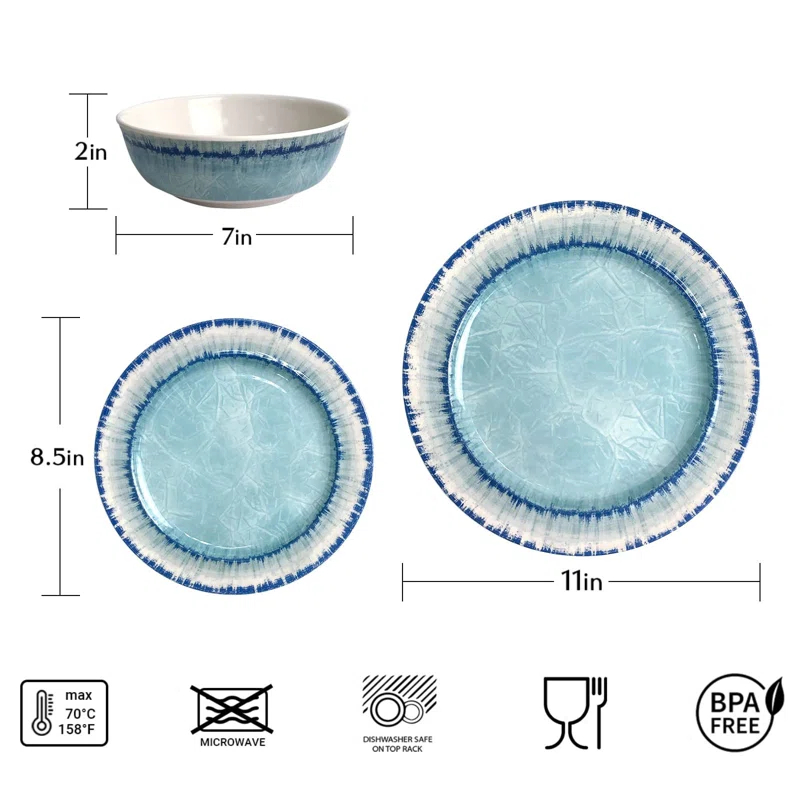 Hokku Designs Dinnerware Set of 12 Pcs, Lightweight Unbreakable, BPA Free,Dishwasher Safe