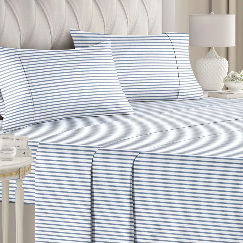 CGK Linens 4 Piece Sheet Set Premium Soft Cooling & Wrinkle Free Stripes Sheet Set