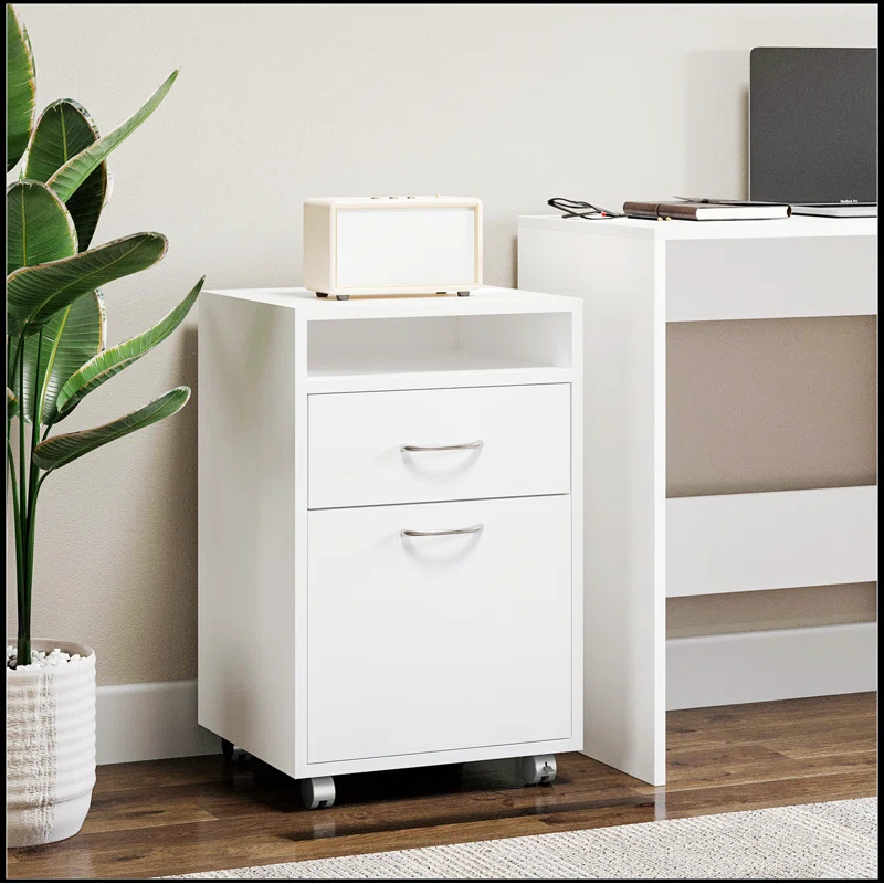 Latitude Run® Mobile Storage Cabinet Organizer with Drawer and Cabinet, Printer Stand with Castors
