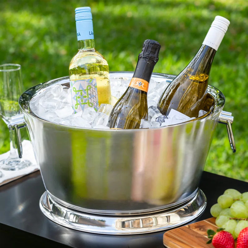 Prep & Savour Demetro Beverage Tub for Parties Stainless Steel Drink Tub Cooler Ice Bucket for Hosting Parties Drink Bucket with Handles