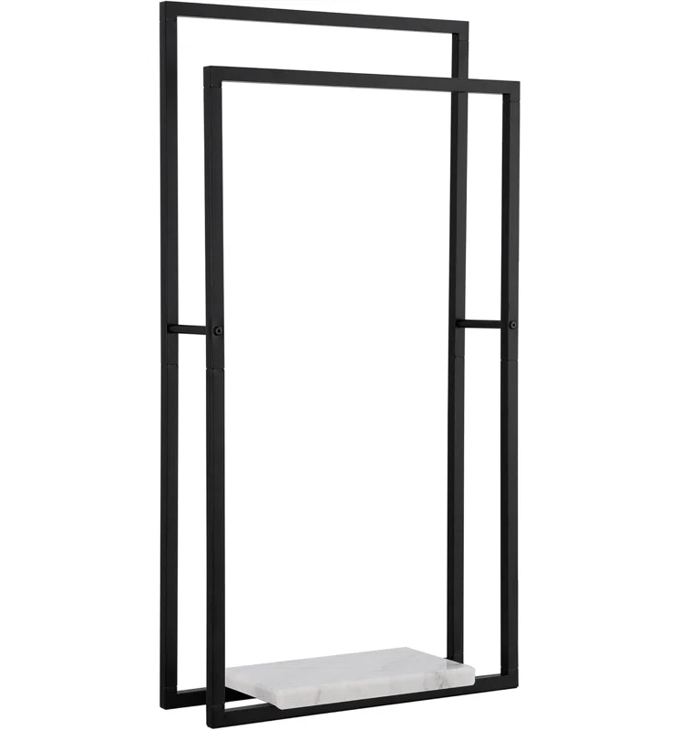 Hokku Designs Standing Towel Racks For Bathroom With Heavy Marble Base, 38" H Towel Rack Stand For Bathroom 2-Tier, Blanket Rack For Bathroom Floor, Matte Black