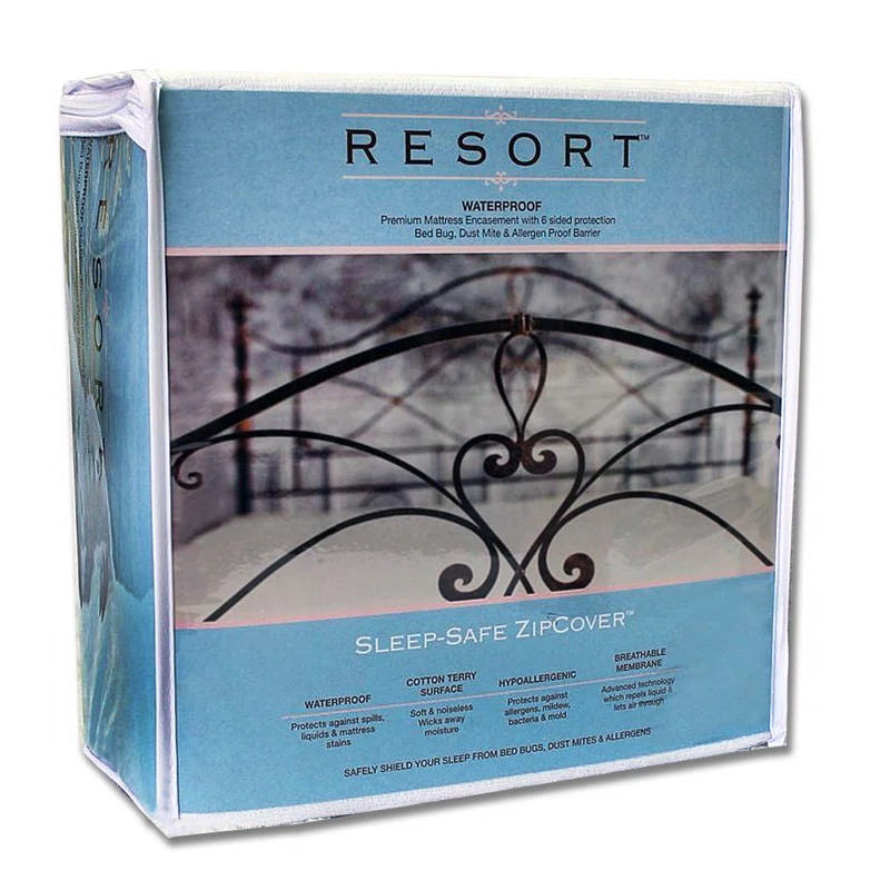 Sleep Safe Bedding Resort Bed Bug Dust Mite and Allergen Zip Cover Waterproof Mattress Protector