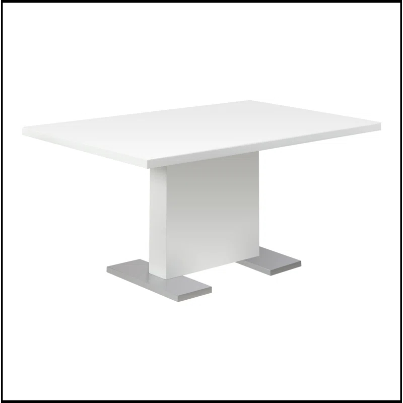 Wrought Studio™ Dining Table, 60" Rectangular, Kitchen, Dining Room, Glossy White Laminate, Chrome Metal, Contemporary, Modern