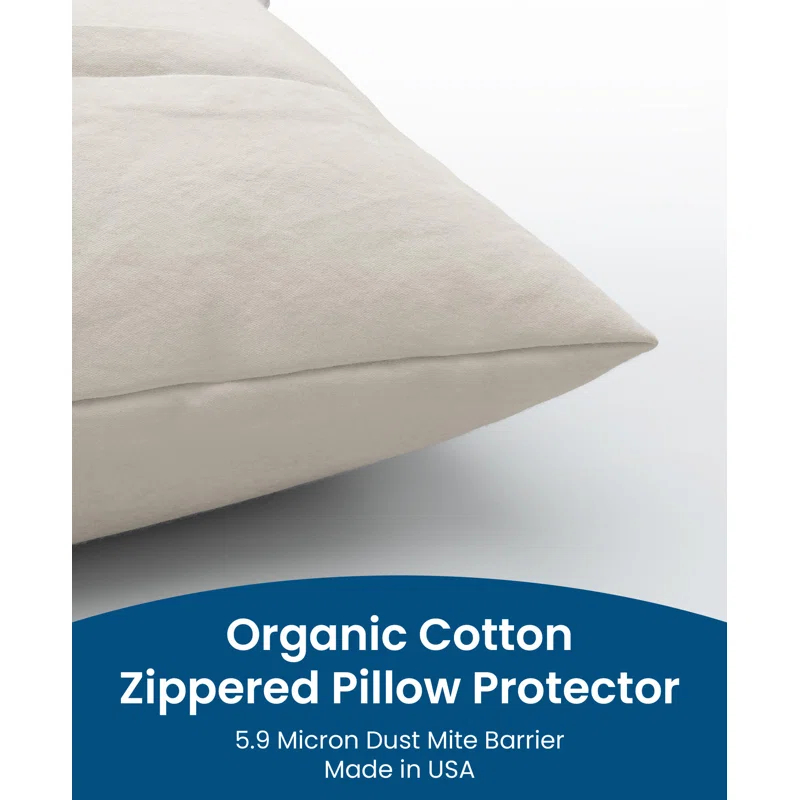Cotton Zippered Pillow Protector, Blocks Dust Mites, Pollen, Pet Dander & Other Irritants