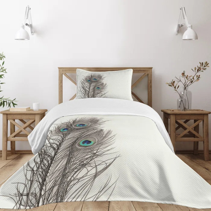 Ambesonne Ambesonne Peacock Bedspread Feathers of Exotic Bird