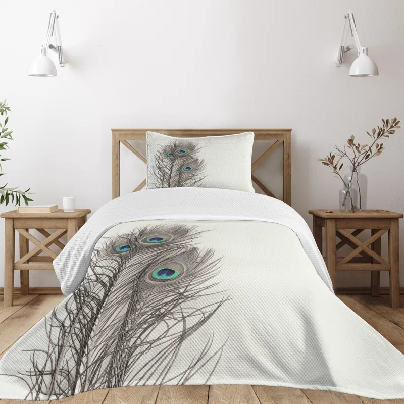 Ambesonne Peacock Bedspread Feathers of Exotic Bird