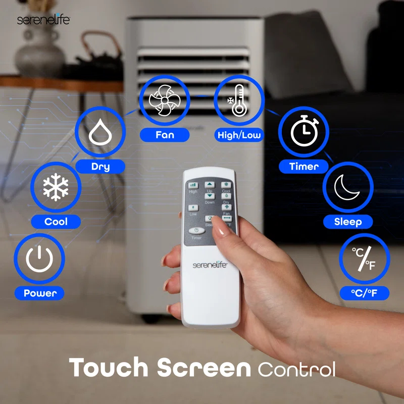 SereneLife Serenelife 8000 BTU Portable Air Conditioner - 3-In-1 Compact Standing Air Conditioner For Room Up To 300 Sq. Ft. - Floor AC Unit With Remote Control - Universal Casters, Window Mount Kit