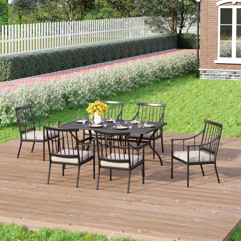 Lark Manor™ Argyri 6 - Person Metal Patio Dining Set with Rectangular Table , Cushions Included
