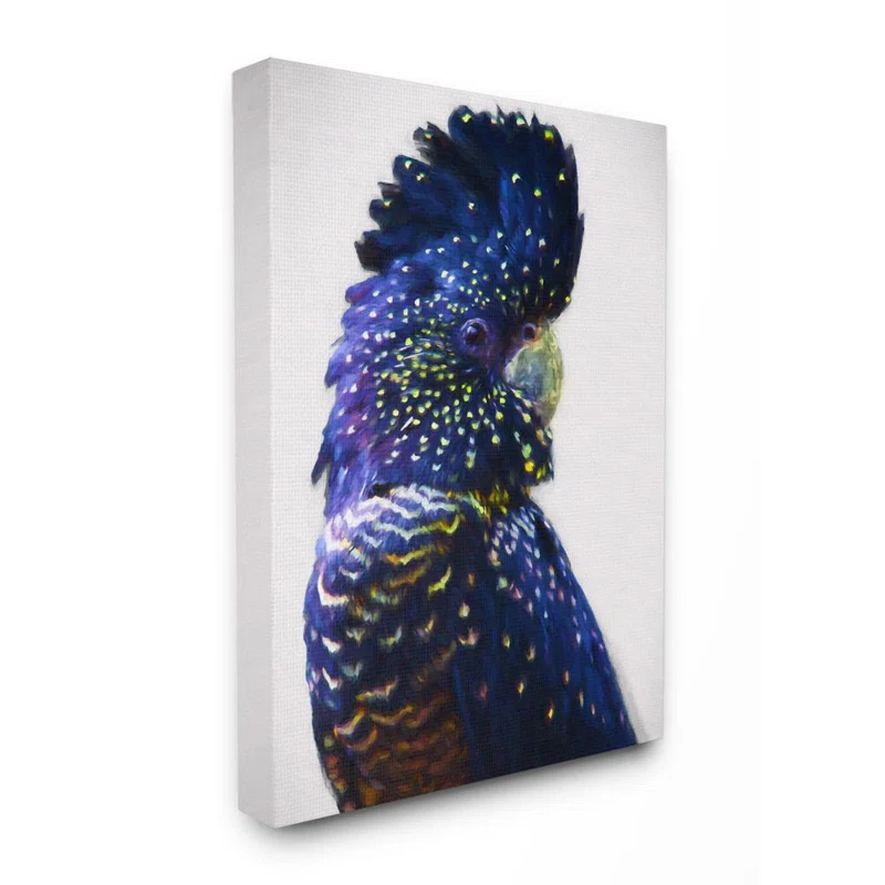 Stupell Industries " Tropical Parrot Bird Feathers Blue Gold Jungle Animal " by Daphne Polselli