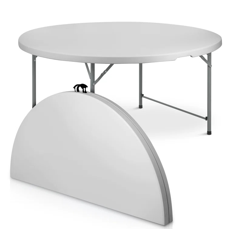 Plastic Round Folding Table, Portable Foldable Party Banquet Table for Camping Dining Outdoor Picnic