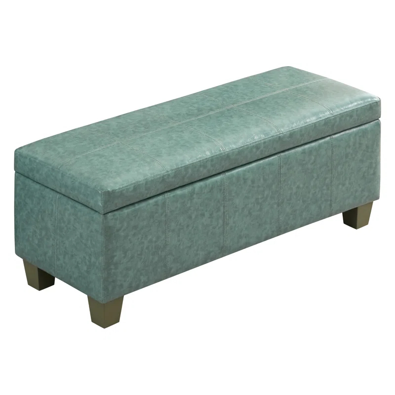 Ebern Designs Faux Leather Storage Ottoman, Rectangle Upholstered End Of Bed Storage Bench,  Stitch Tufted Bedroom Bench With Storage, Entryway Large Storage Ottoman With Wooden Legs
