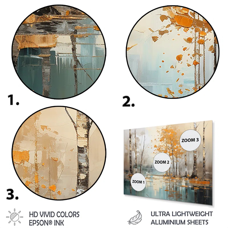 Birch Woods Golden Reflections I - Tree Birch Metal Wall Art Set