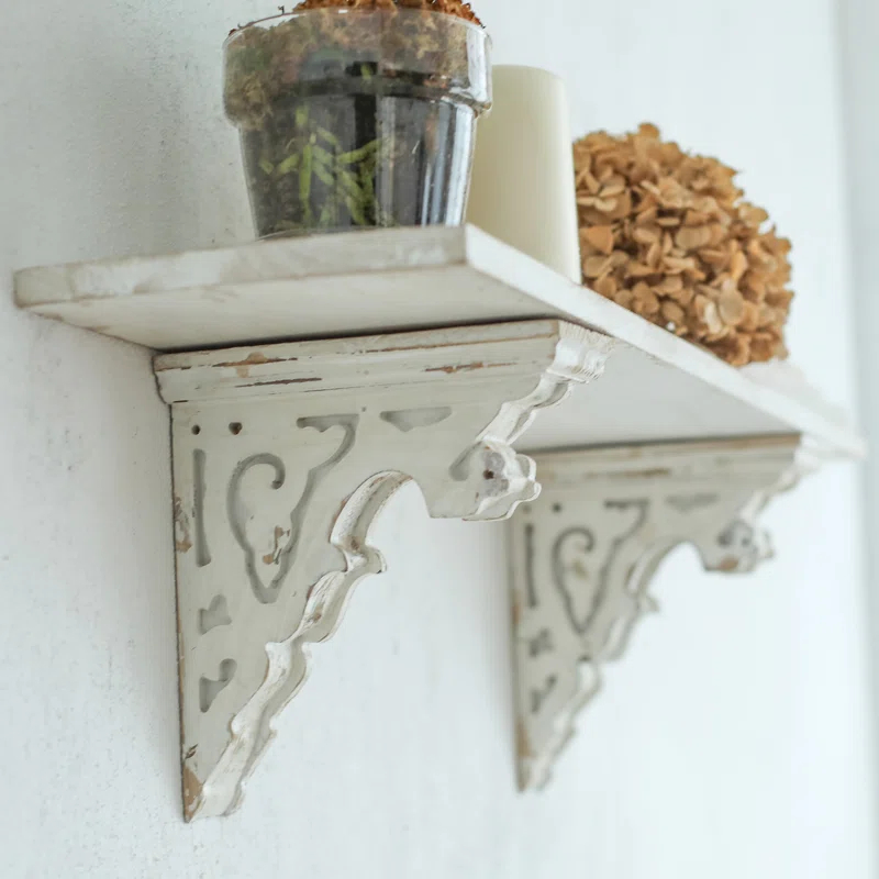 Ophelia & Co. Vintage Shabby Wood Corbels Brackets for Shelf Farmhouse Wall Decor (Set of 2)