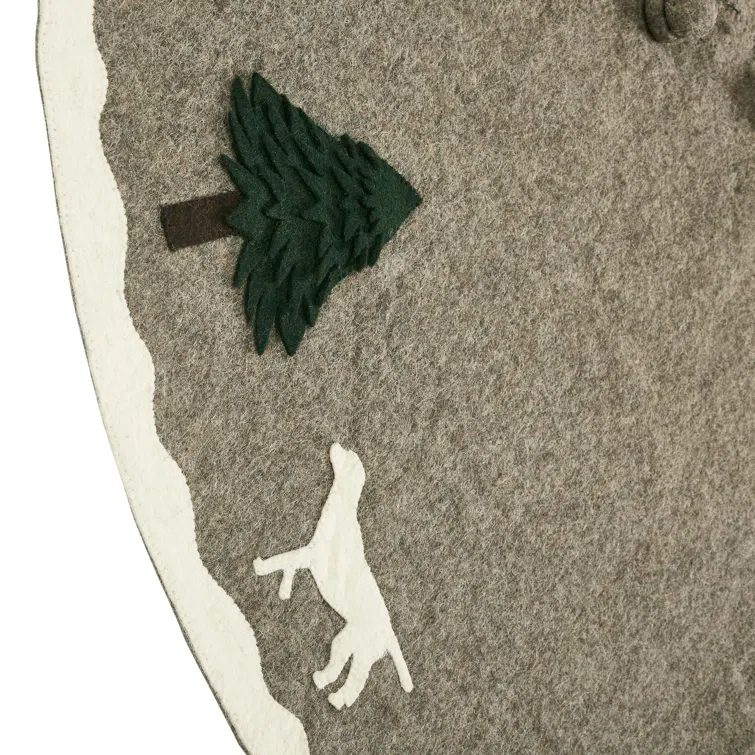 Arcadia Home Cream Dogs and Green Trees Christmas Tree Skirt on Gray in Hand Felted Wool | Wayfair
