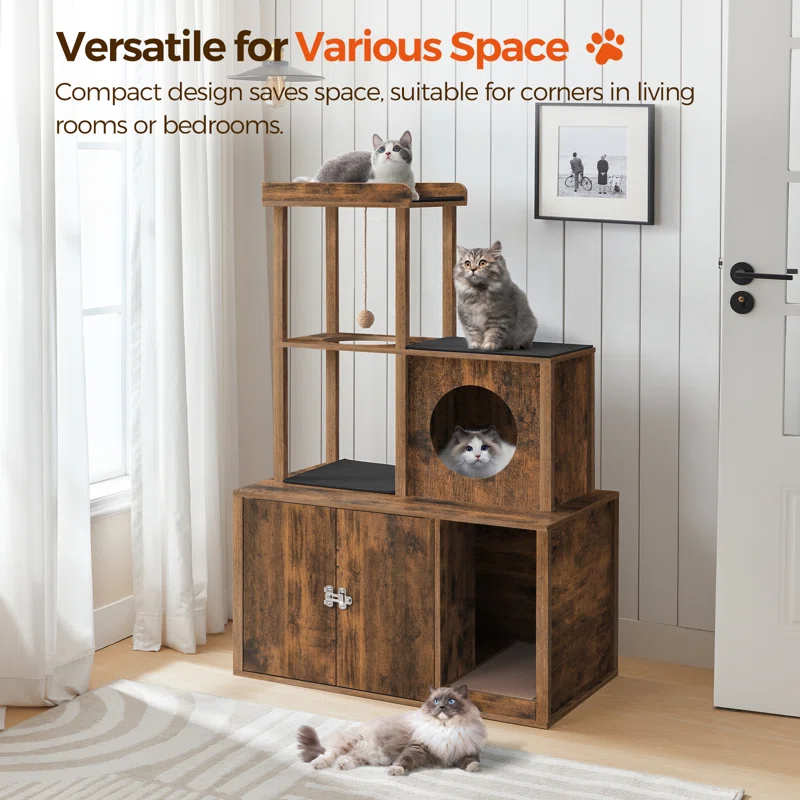 Archie & Oscar™ Cat Tree Hidden Cat Litter Box Furniture With Condo And Plush Ball