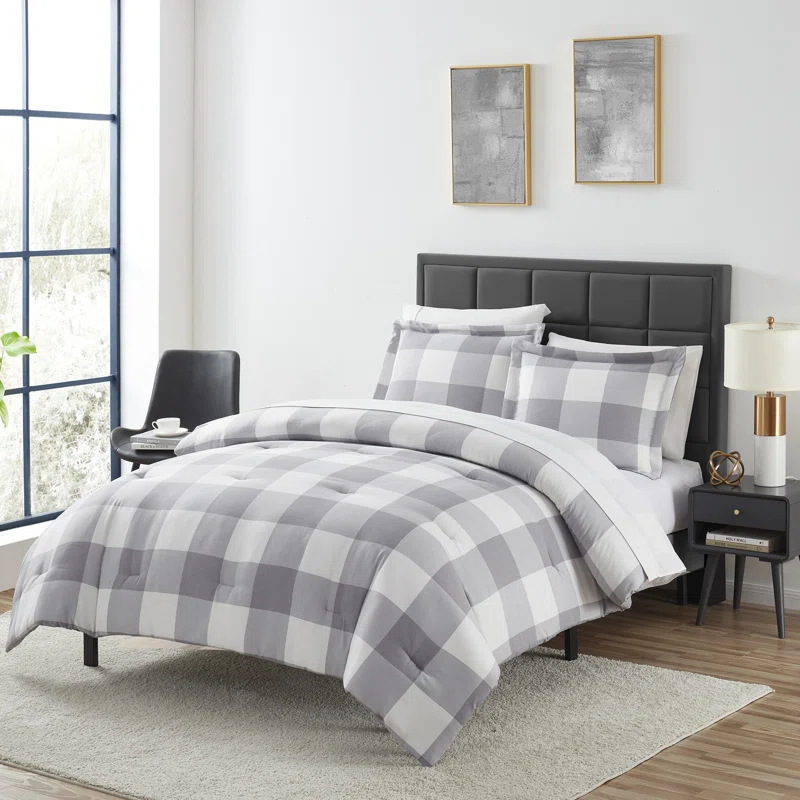 Sweet Home Collection Herringbone Weave Buffalo Check Bed in a Bag Comforter & Sheet Set