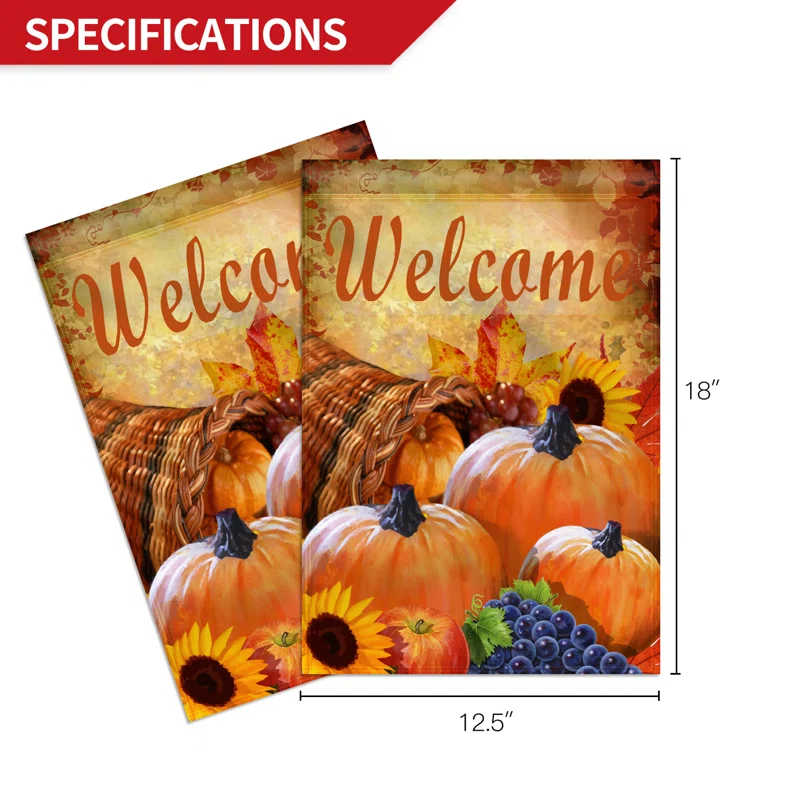 ANLEY Pumpkin in Cornucopia 2-Sided Autumn Welcome Garden Flag Polyester 18 x 13 in. Garden Flag
